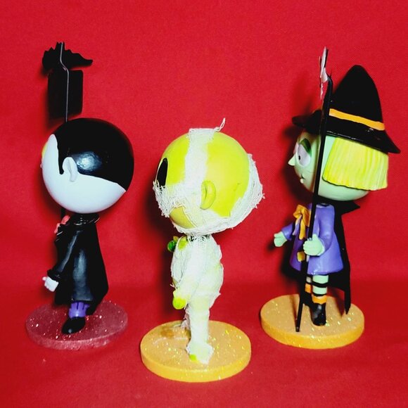 Halloween Figurines Witch Dracula Mummy Bobble Head Spring Set of 3 - Picture 6 of 12